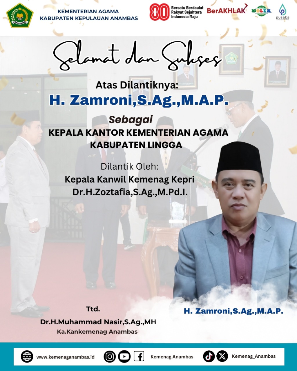 Selamat atas dilantiknya H.Zamroni,S.Ag.,M.A.P